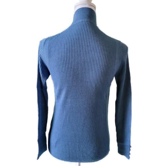 Long Sleeve Blue Mock Neck Slim Stretch Ribbed Knit Pullover Sweater Sz M - Picture 3 of 7